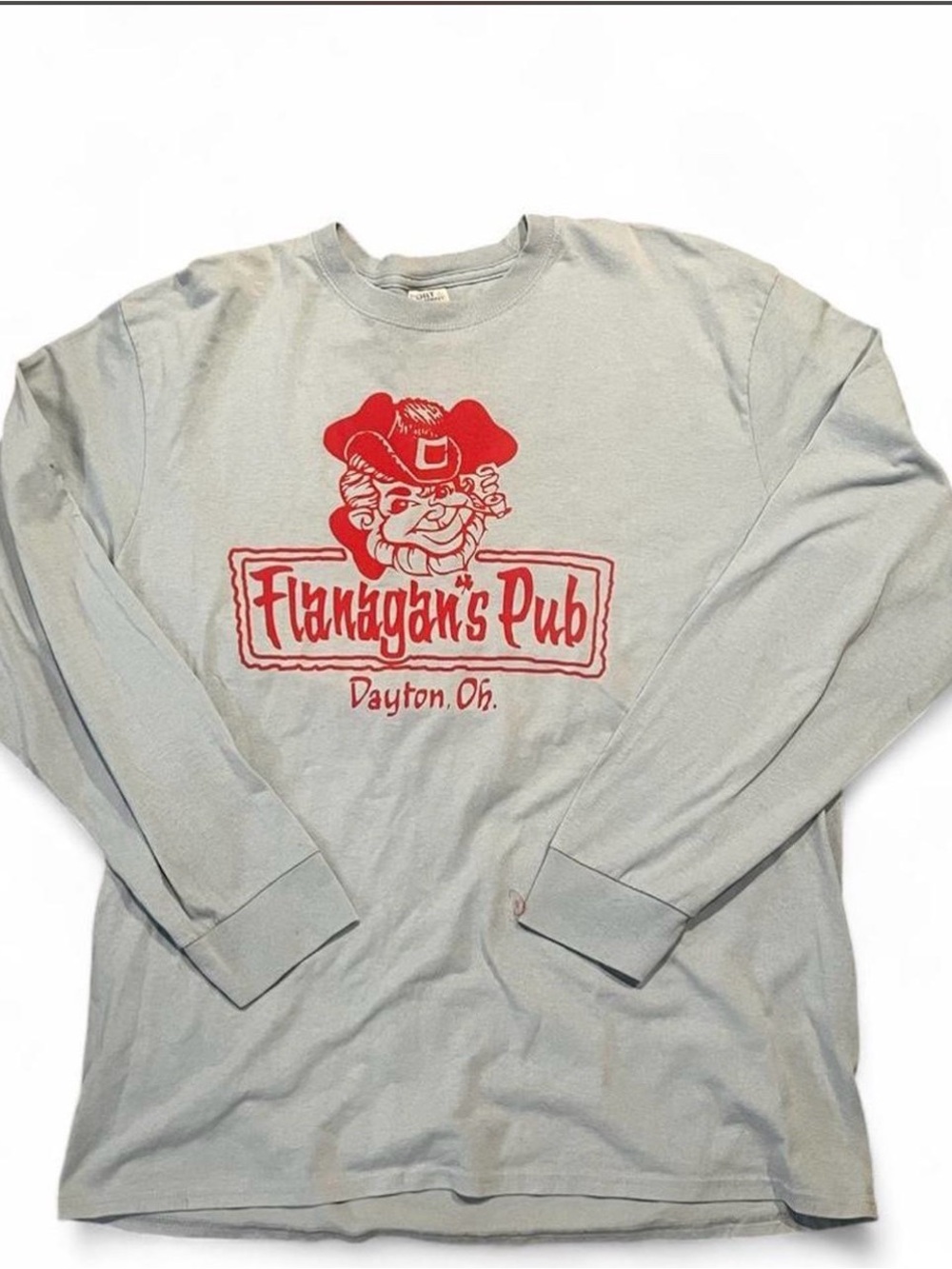 Port and Company Light blue Long Sleeve Shirt with Red Flanagan's Pub #dayton